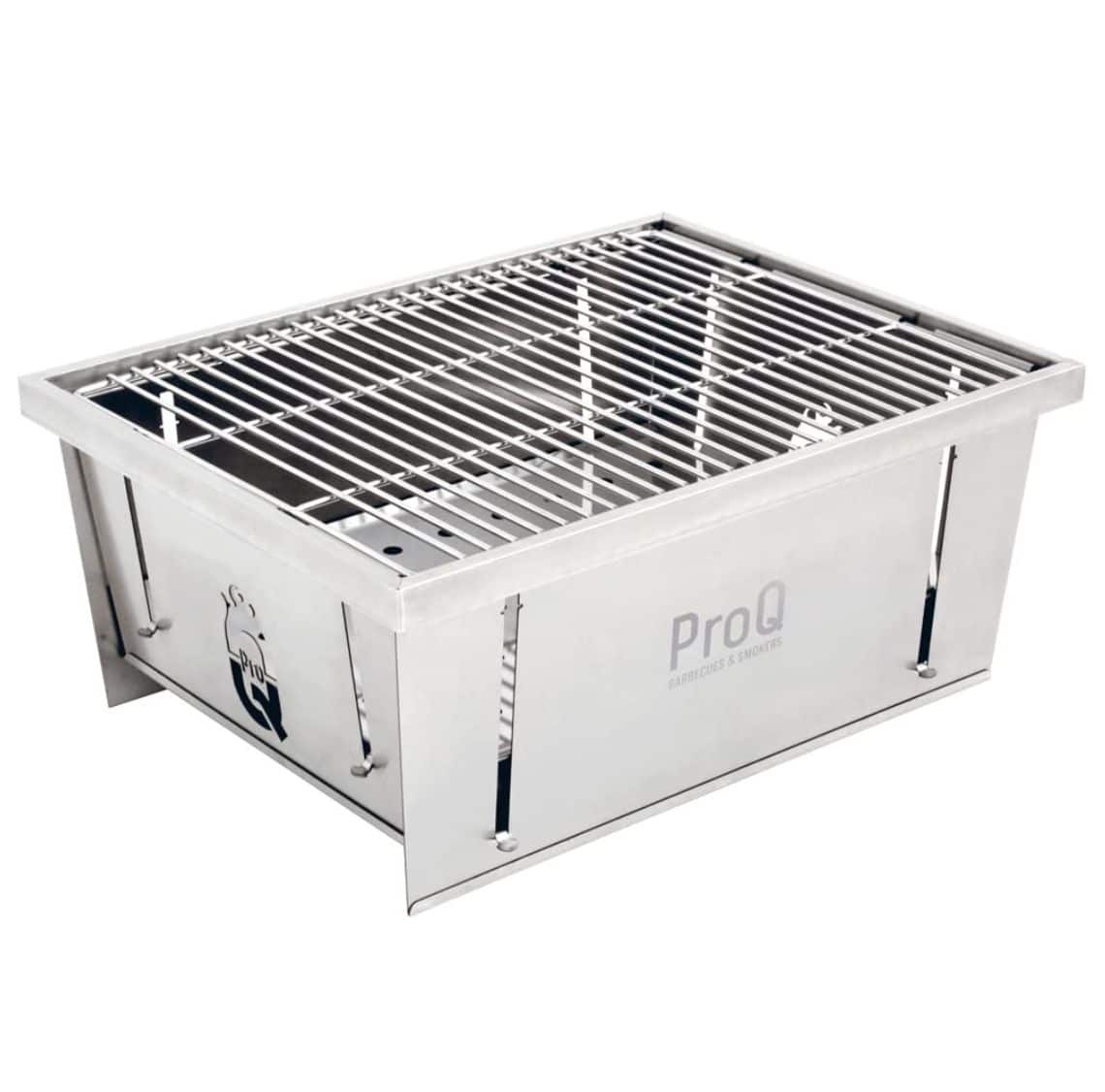 Prenosni žar na oglje znamke ProQ flatdog. Zložljivi žar iz inoxa.